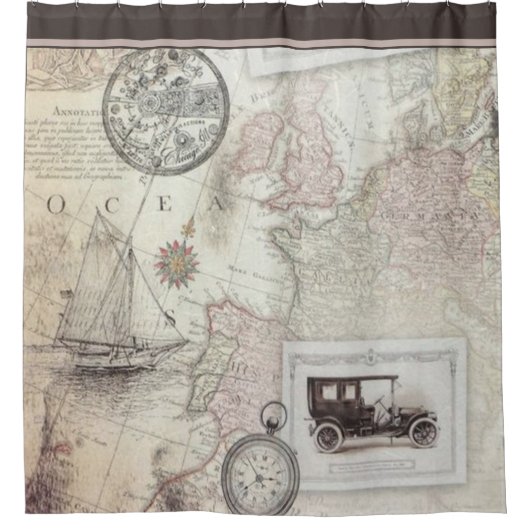 ヴィンテージ旅行シャワーカーテン シャワーカーテン (正面)