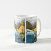 ヴィンテージ旅行スウェーデン、フィッシャーマンスポーツ魚釣り コーヒーマグカップ (正面右)