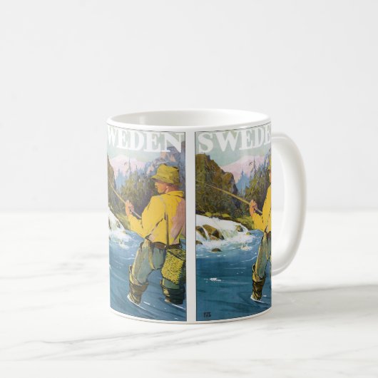 ヴィンテージ旅行スウェーデン、フィッシャーマンスポーツ魚釣り コーヒーマグカップ (正面右)