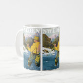 ヴィンテージ旅行スウェーデン、フィッシャーマンスポーツ魚釣り コーヒーマグカップ (正面左)