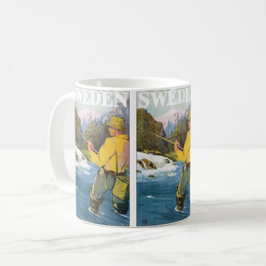 ヴィンテージ旅行スウェーデン、フィッシャーマンスポーツ魚釣り コーヒーマグカップ (正面左)