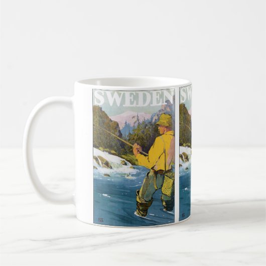 ヴィンテージ旅行スウェーデン、フィッシャーマンスポーツ魚釣り コーヒーマグカップ (左)