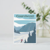 ヴィンテージ旅行スキーでコースのフランスの水色 ポストカード (スタンド正面)