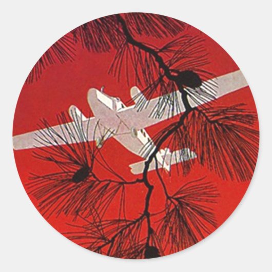 ヴィンテージ旅行ステッカー飛行機飛行機プロップFWホワイト ラウンドシール (正面)