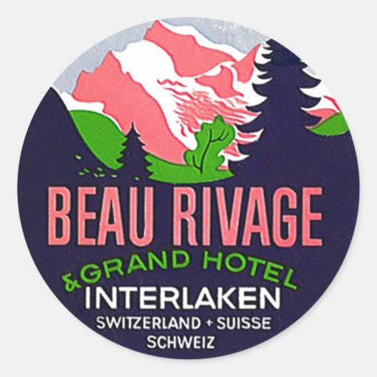 ヴィンテージ旅行ステッカーInterlaken Switzerland ラウンドシール (正面)