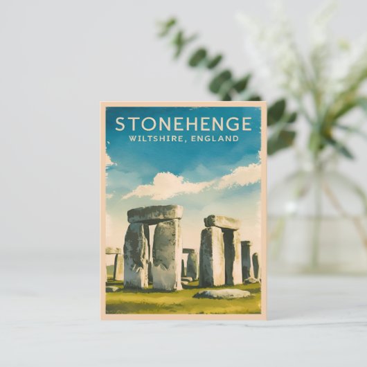 ヴィンテージ旅行ストーンヘンジイングリッシュレトロ風光明媚 ポストカード (スタンド正面)