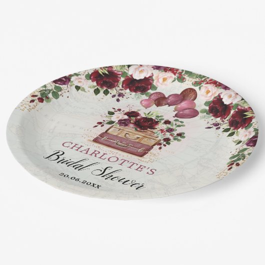 ヴィンテージ旅行スーツケース風船ブライダルシャワー ペーパープレート (アングル)