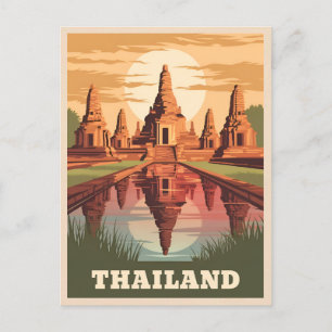 ヴィンテージ旅行タイ仏教寺院サンセット ポストカード