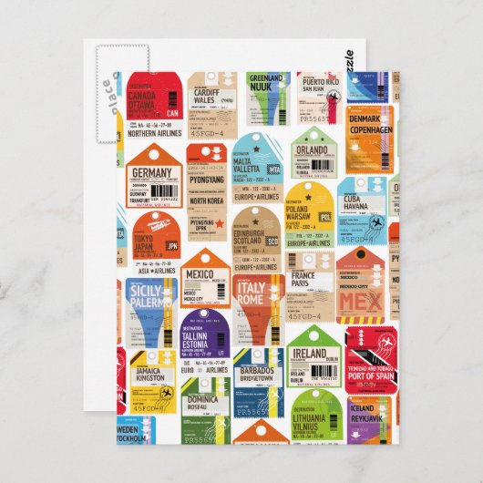 ヴィンテージ旅行チケットパターン。 ポストカード (正面/裏面)