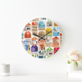 ヴィンテージ旅行チケットパターン。荷物タグネックt ラージ壁時計 (ホーム)