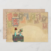 ヴィンテージ旅行テーマの保存日付カード セーブザデート (正面/裏面)