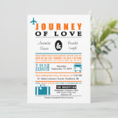 ヴィンテージ旅行テーマの招待状-ティール（緑がかった色）及びオレンジ 招待状 (スタンド正面)