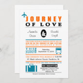 ヴィンテージ旅行テーマの招待状-ティール（緑がかった色）及びオレンジ 招待状 (正面/裏面)