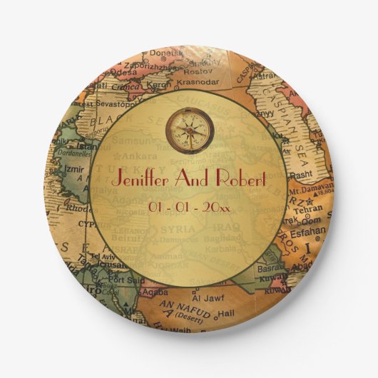 ヴィンテージ旅行テーマ結婚の紙プレート ペーパープレート (正面)