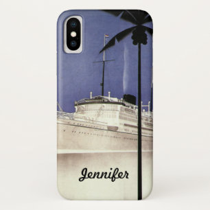 ヴィンテージ旅行トロピカルクルーズ船とヤシの木 iPhone X ケース