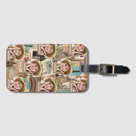 ヴィンテージ旅行パターカスタムンの写真と名前 ラゲッジタグ (正面横)