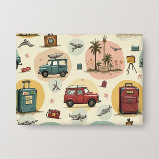 ヴィンテージ旅行パターンボタン 缶バッジ