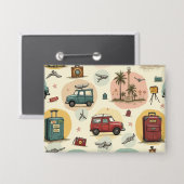 ヴィンテージ旅行パターンボタン 缶バッジ (正面/裏面)