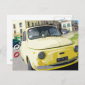 ヴィンテージ旅行フィアット500 Cinquecento，イタリア，黄 ポストカード (正面/裏面)