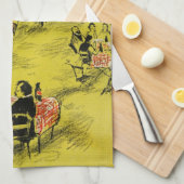 ヴィンテージ旅行フランスの緑の50年代 キッチンタオル (四つ折り)