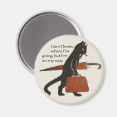 ヴィンテージ旅行ブラックキャットラウンドマグネット マグネット (正面/裏面)