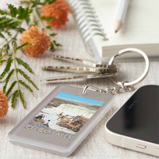 ヴィンテージ旅行ポスターを採取するCeliloの滝 キーホルダー (正面右)