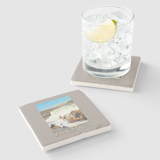 ヴィンテージ旅行ポスターを採取するCeliloの滝 ストーンコースター (横)