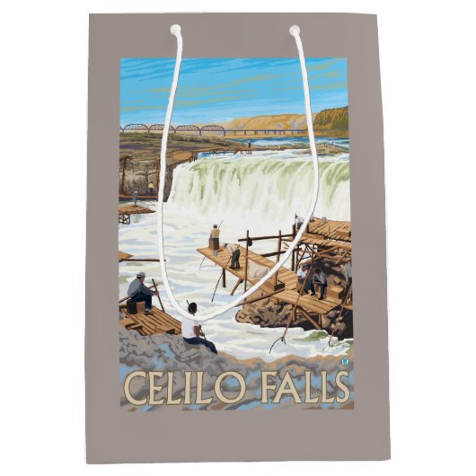 ヴィンテージ旅行ポスターを採取するCeliloの滝 ミディアムペーパーバッグ (正面)