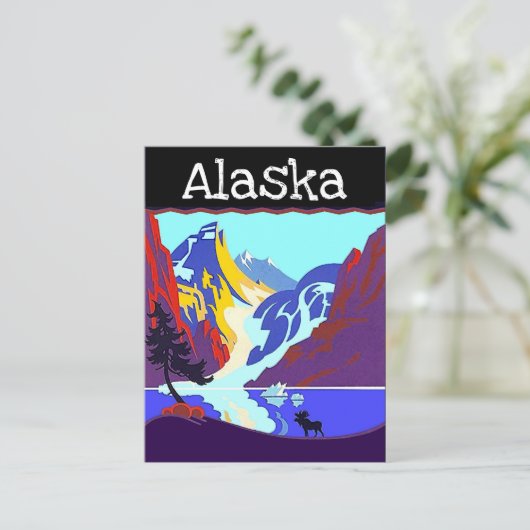 ヴィンテージ旅行ポスターアラスカムース山脈PC シーズンポストカード (スタンド正面)