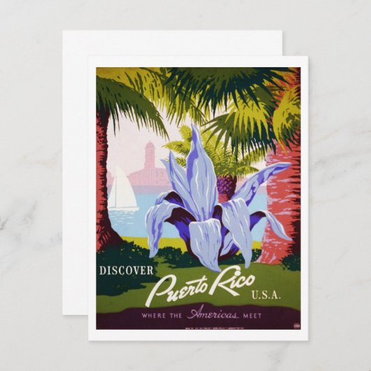 ヴィンテージ旅行ポスターアート、プエルトリコを発見！ (正面/裏面)