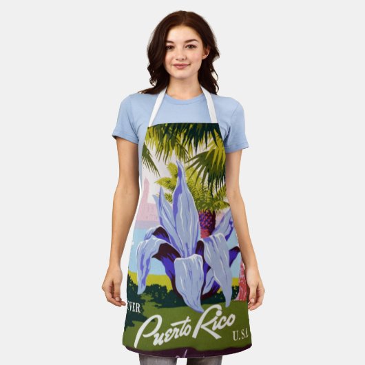 ヴィンテージ旅行ポスターアート、プエルトリコを発見！ エプロン (着用した状態)