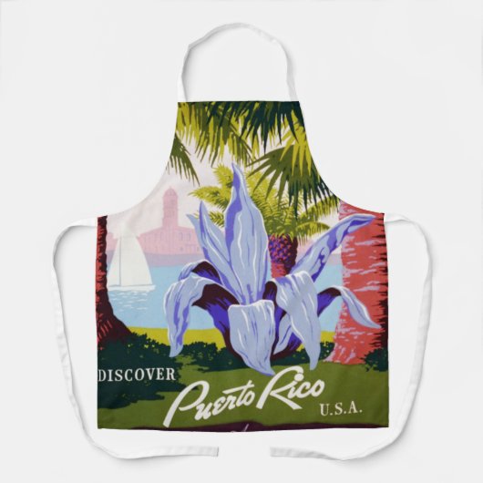ヴィンテージ旅行ポスターアート、プエルトリコを発見！ エプロン (正面)