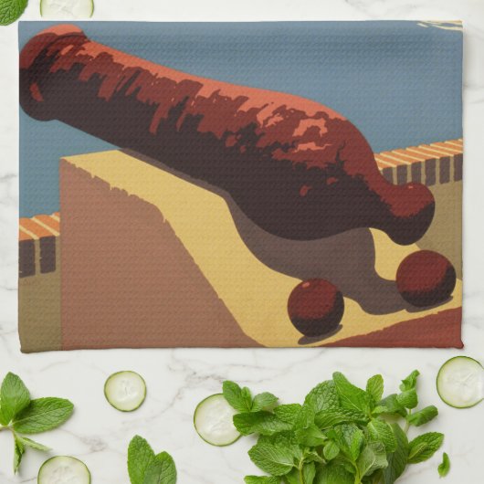 ヴィンテージ旅行ポスターアート、プエルトリコを発見! キッチンタオル (折り畳み)