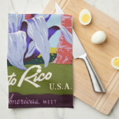 ヴィンテージ旅行ポスターアート、プエルトリコを発見! キッチンタオル (四つ折り)