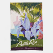 ヴィンテージ旅行ポスターアート、プエルトリコを発見! キッチンタオル (縦)