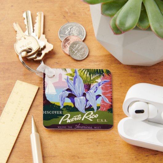 ヴィンテージ旅行ポスターアート、プエルトリコを発見! キーホルダー (デスク)