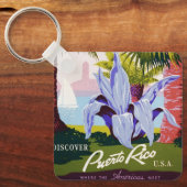 ヴィンテージ旅行ポスターアート、プエルトリコを発見! キーホルダー (正面)