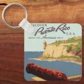 ヴィンテージ旅行ポスターアート、プエルトリコを発見! キーホルダー (正面)