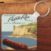 ヴィンテージ旅行ポスターアート、プエルトリコを発見！ キーホルダー (裏面)