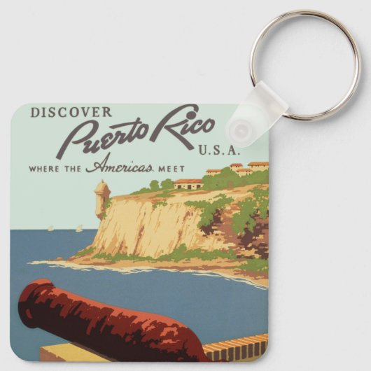 ヴィンテージ旅行ポスターアート、プエルトリコを発見！ キーホルダー (裏面)