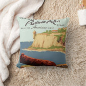 ヴィンテージ旅行ポスターアート、プエルトリコを発見！ クッション (ブランケット)