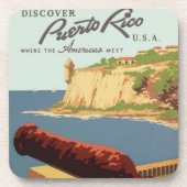 ヴィンテージ旅行ポスターアート、プエルトリコを発見! コースター (正面)