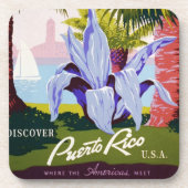 ヴィンテージ旅行ポスターアート、プエルトリコを発見! コースター (正面)