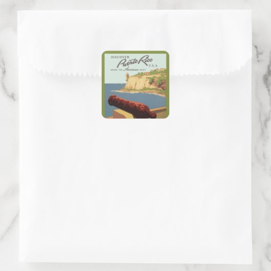 ヴィンテージ旅行ポスターアート、プエルトリコを発見！ スクエアシール (バッグ)