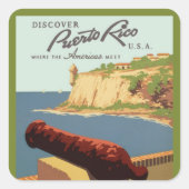 ヴィンテージ旅行ポスターアート、プエルトリコを発見！ スクエアシール (正面)