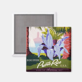 ヴィンテージ旅行ポスターアート、プエルトリコを発見! マグネット (正面/裏面)