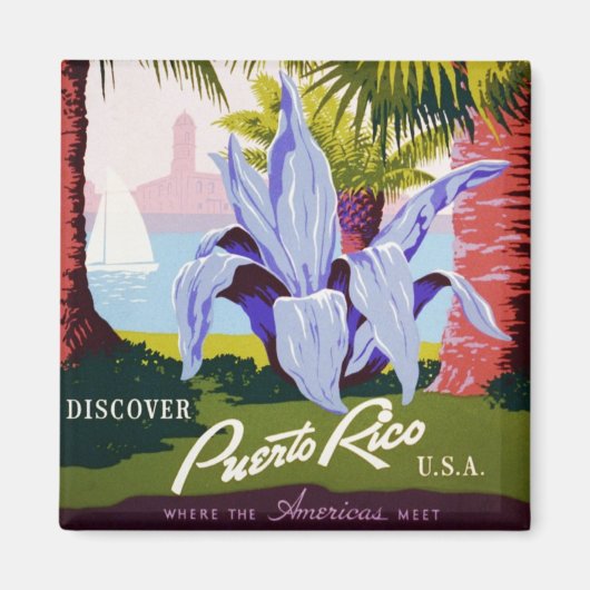 ヴィンテージ旅行ポスターアート、プエルトリコを発見! マグネット (正面)