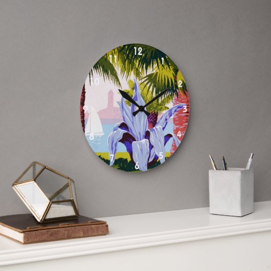 ヴィンテージ旅行ポスターアート、プエルトリコを発見! ラージ壁時計 (オフィス)