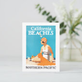 ヴィンテージ旅行ポスターカリフォルニアビーチ ポストカード (スタンド正面)
