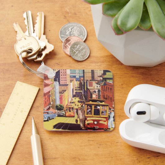 ヴィンテージ旅行ポスターサンフランシスコのケーブルカー キーホルダー (デスク)